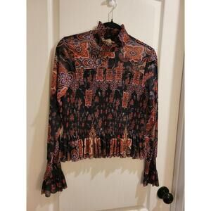 Chelsea And Violet Women's Long Sleeve Multicolored Slightly Sheer Blouse Size L
